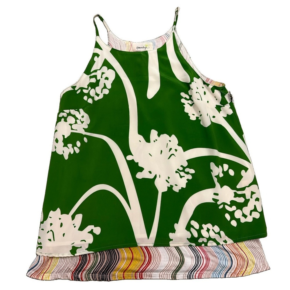Porridge Small Green White Floral Spaghetti Strap Top Striped Y2K Retro